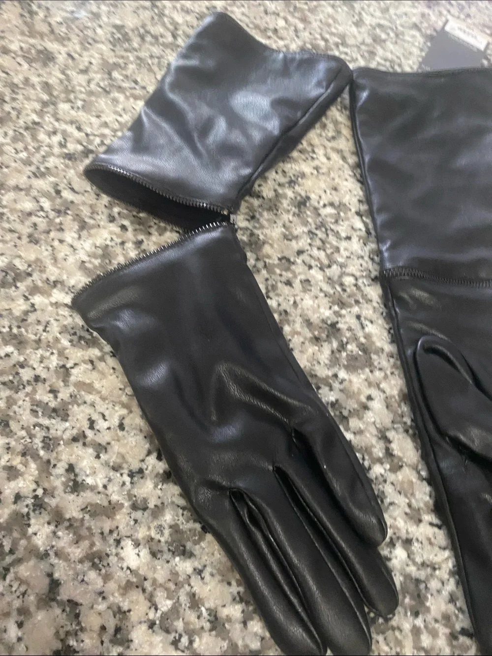 Worthington Black Long Leather Gloves with Zip Accent